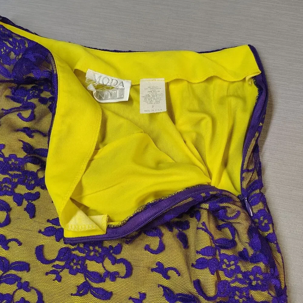 Vtg 90s Victoria Secret Moda Int Lace Midi Skirt Small Yellow Purple USA Sz2 USA